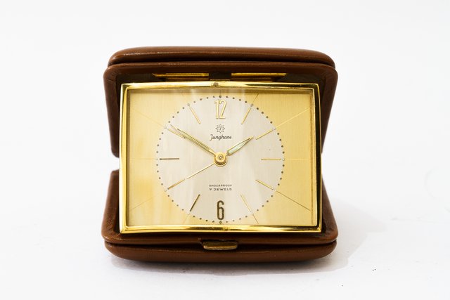Travel Leather Alarm Clock from Junghans, 1960s for sale at Pamono