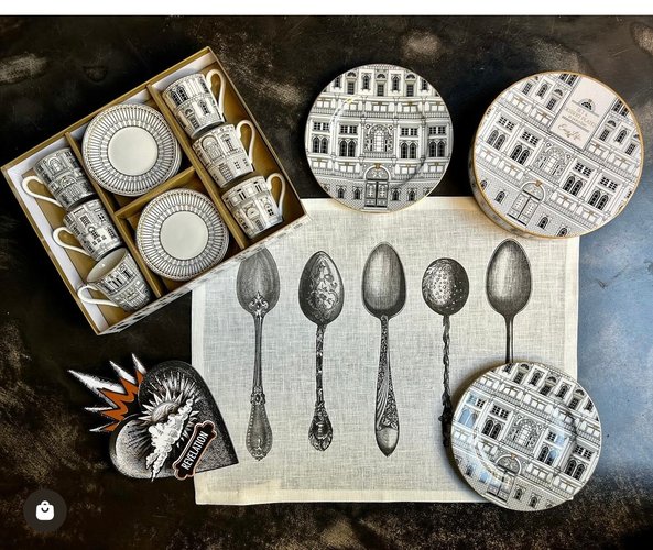 Palazzo Dessert Plates with Gift Box by Pozzi Milano, Set of