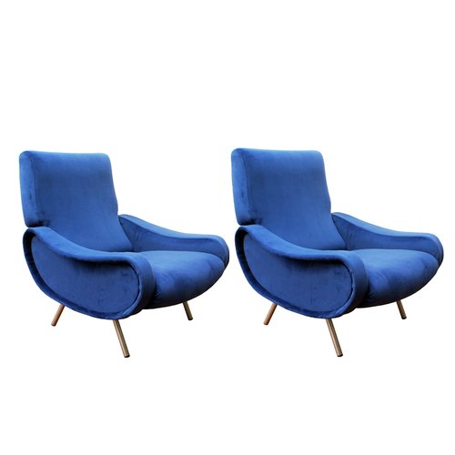 Mid Century Royal Blue Lady Easy Chairs By Marco Zanuso For Arflex
