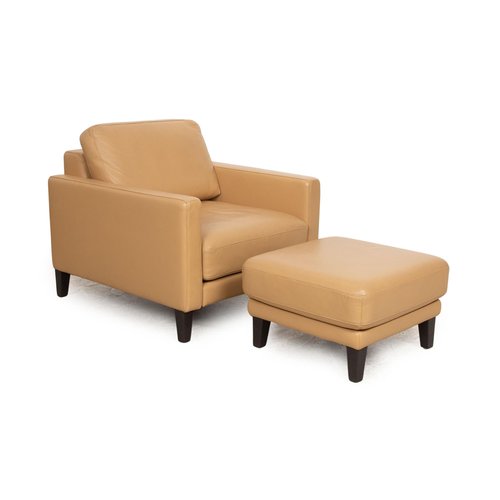 Set of Ego Leather Armchair and Stool in Cream from Rolf Benz for