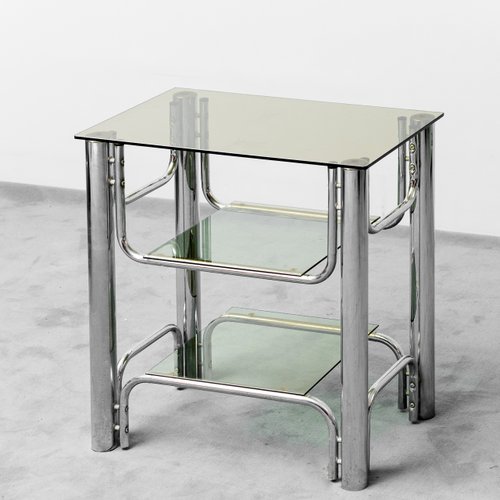 TV Stand Table in Glass and Chromed Metal, 1970s for sale at Pamono