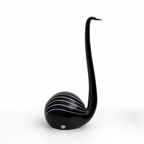 リヴィオ・セグーゾ作　ムラーノガラス　「ブラックスワン」　イタリア　1980年代 Murano Glass Sculpture of Black Swan by Livio Seguso. Italy, 1980s