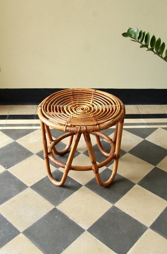 Vintage Bamboo and Wicker Stool Plant Stand Italy 1970s for sale at Pamono