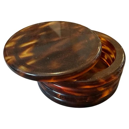 Mid-Century Modern Fake Tortoise Shell Acrylic Round Jewelry Box, 1970s ...