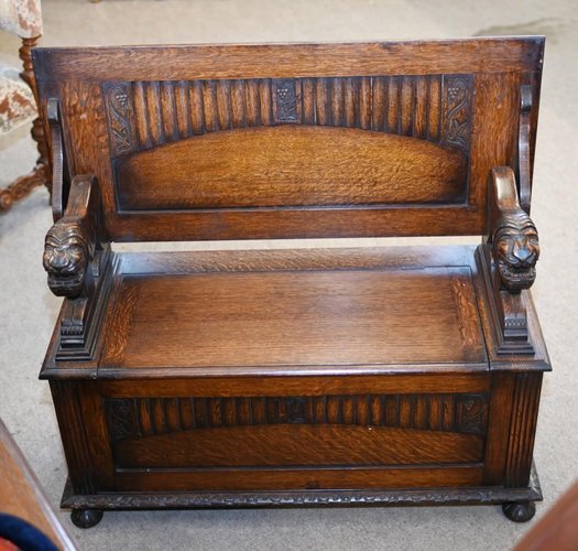 Gothic Victorian Oak Monks Bench, 1850s for sale at Pamono Gothic Victorian Oak Monks Bench, 1850s for sale at Pamono