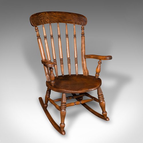 Antique English Rocking Chair in Beech & Elm, 1890s for sale at Pamono