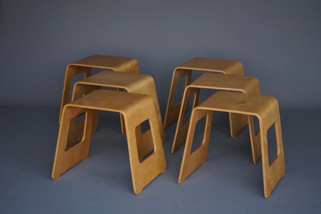 Vintage Plywood Benjamin Stools by Lisa Norinder for Ikea 1990s Set of 6