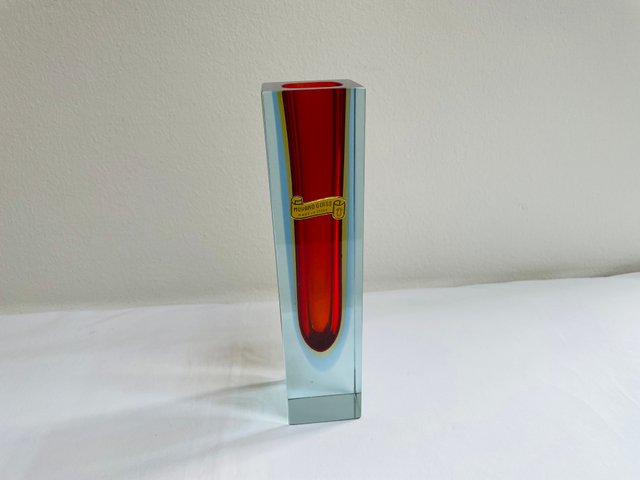Vase Art Déesse Facettes Murano Mandruzzato – Verre Soufflé Bloc, Signé Avec Certificat