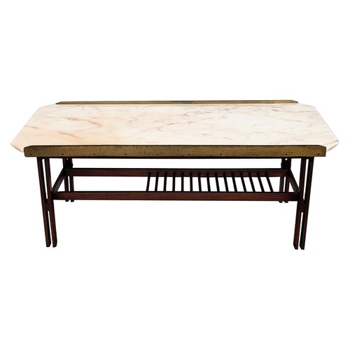 1960s Italian Mid-Century Modern Marble Brass and Wood Cocktail Coffee ...