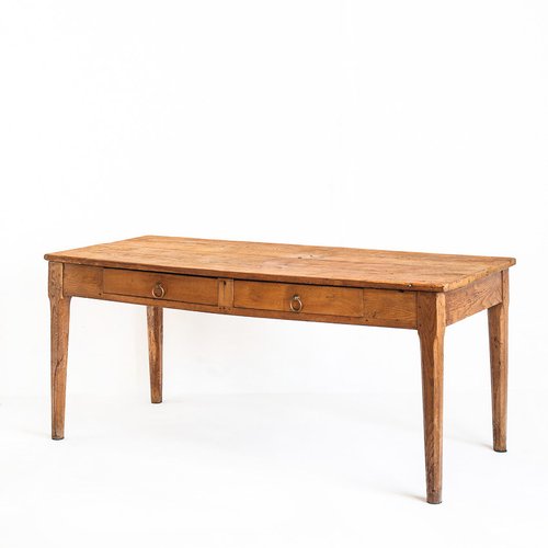 Table De Ferme Extensible Avec Un Tiroir En Chêne Massif De Couleur Miel Totalement Restauree