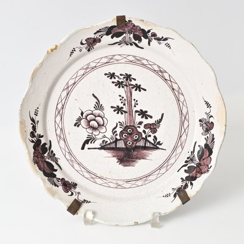 Manganese Faience Plate from St. Amand, 1700s for sale at Pamono