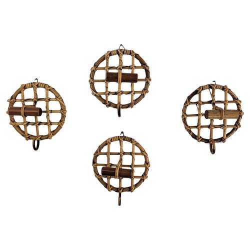 Bohemian Italian Bamboo Rattan French Riviera Wall Coat Hangers by