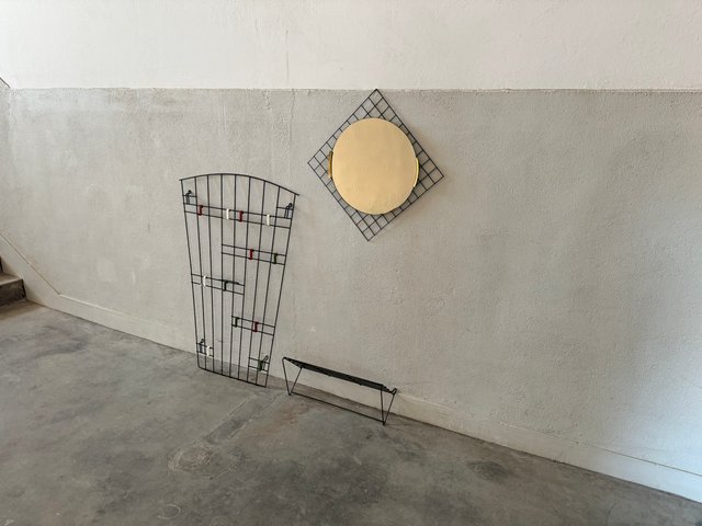 Vintage String Wardrobe with Mirror and Hat Rack, 1950s, Set of 3 for ...