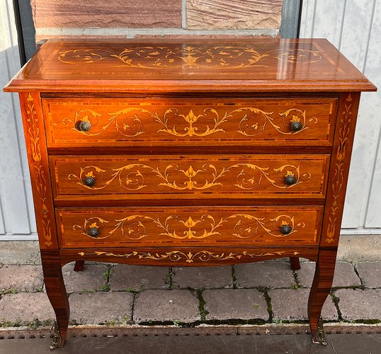 Antique Wood 3 Drawer Inlaid Chest of Drawers, 1960s for sale at