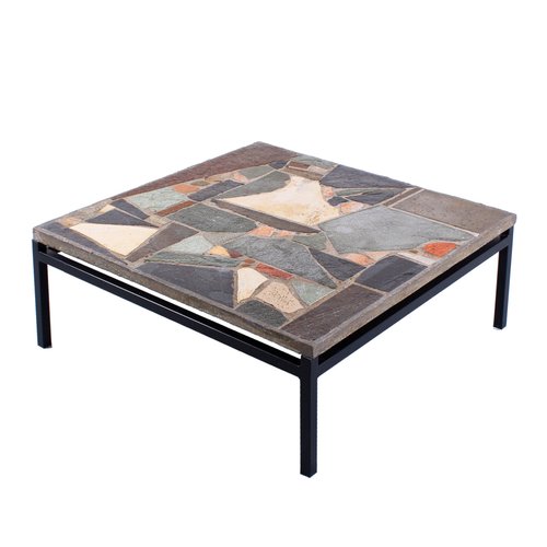 希少 Paul Kingma ポールキンフマ ストーンモザイク コーヒーテーブル Brutalist Slate Stone Mosaic Coffee Table in the style of Paul