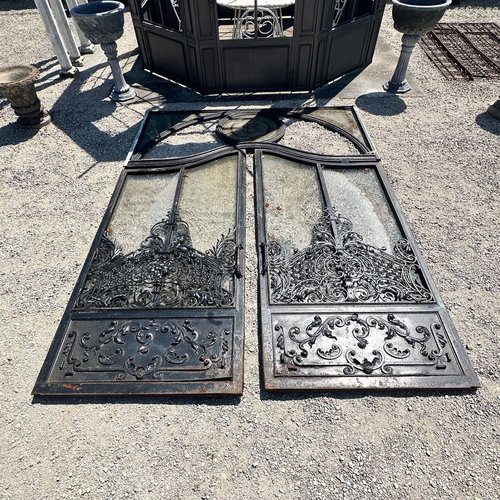 Large Late 19th Century Wrought Iron Portal with Glazed Double