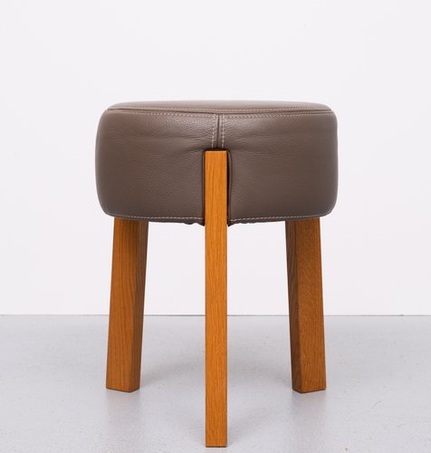 pouffe leather foot bench Leather Pouf with Oak Legs, 1990s for sale at Pamono