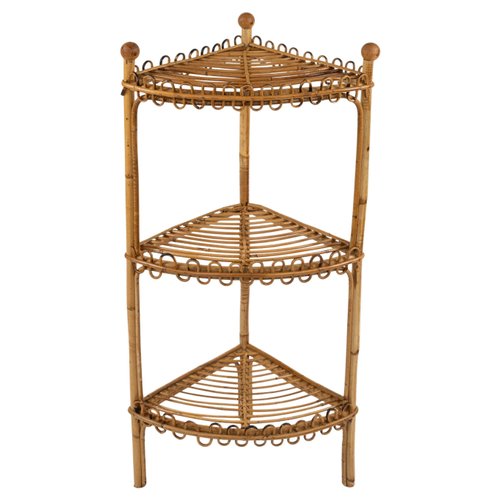 Mid Century Bamboo Rattan Corner Shelf in the style of Franco Albini Style Italy 1960s