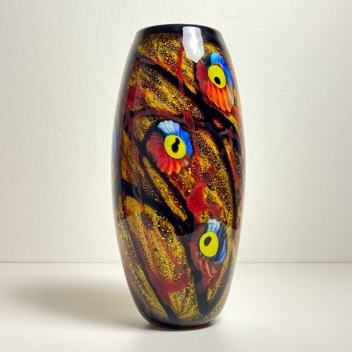 Vintage Large Multicolor Murano Vase by Cristalleria D Arte Murano