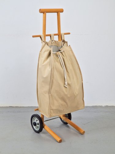 Vintage Beech Wood Canvas Bag Shopping Trolley Cart 1960s for sale at Pamono