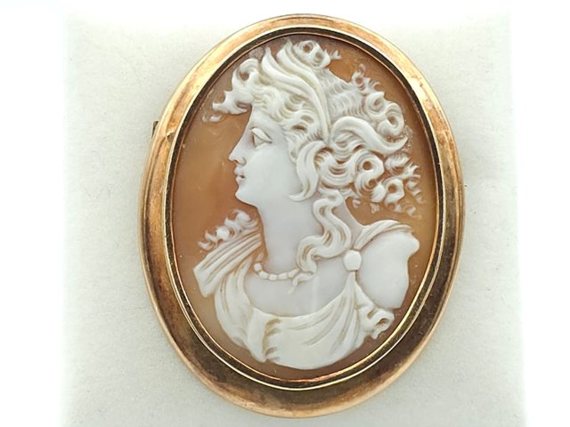 Victorian Brooch with Cameo in 14-Karat Gold for sale at Pamono