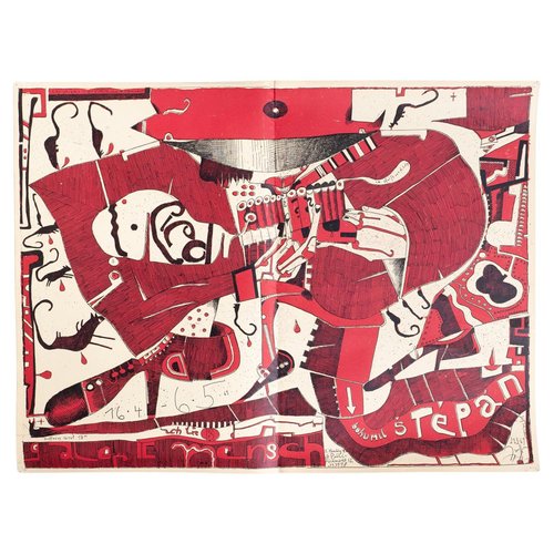 Horst Janssen, Red and Black Artwork, 1960s, Print for sale