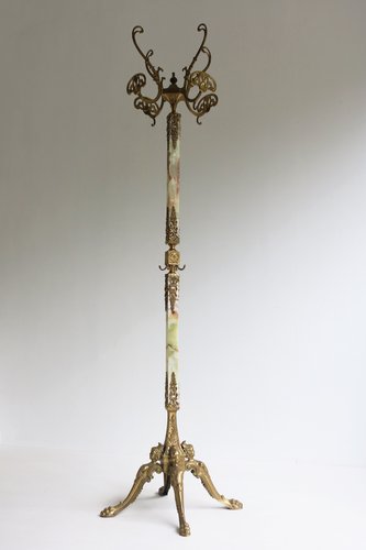 Regency Brass & Marble Standing Coat Hat Rack, Italy, 1960s for