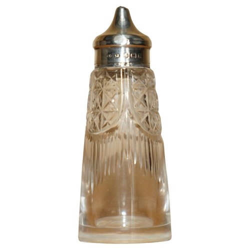 Antique Sterling Silver & Cut Glass Crystal Salt Shaker from
