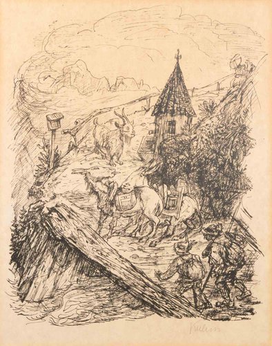 Alfred Kubin, Transport in the Mountains, Lithograph, 1929 Alfred Kubin, Transport in the Mountains, Lithograph, 1929