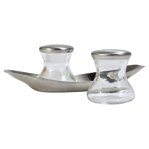 Mid-Century Salz-Pfeffer-Zwillingsstreuer, Wilhelm Wagenfeld zugeschrieben für WMF, 1950er Mid-Century Salz-Pfeffer-Zwillingsstreuer, Wilhelm Wagenfeld zugeschrieben für WMF, 1950er