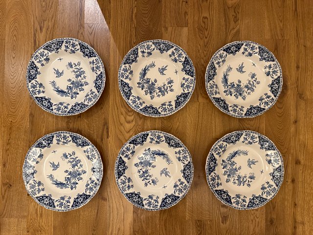 French Deep Plates with Blue Delft Decor from Gien, Set of 6 for
