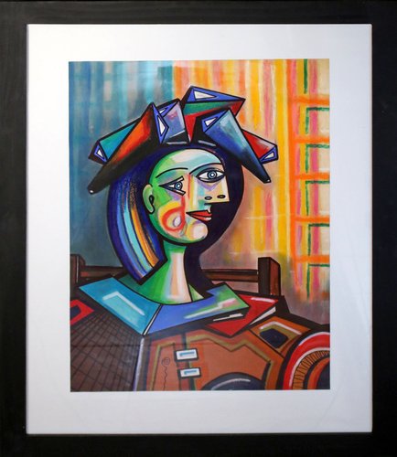 Cubist Portrait, Late 20th Century, Painting, Framed for sale at