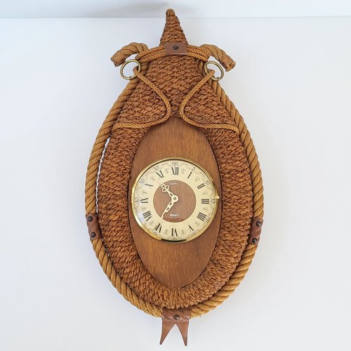 Vintage Carrez Wall Clock in Rope, 1970s for sale at Pamono