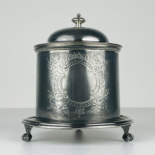 Antique Silver Plated Biscuit Box by James Deakin & Sons, 1890s