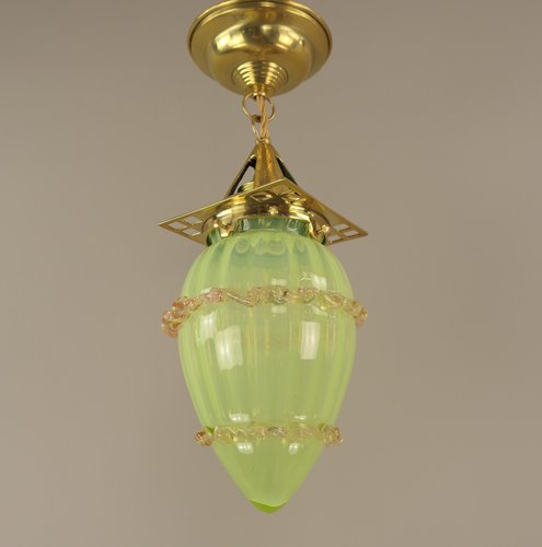 Art Nouveau Viennese Pendant Lamp with Uranium Vaseline Glass