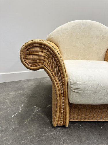 Large Vintage Shell Back Rattan Armchair France 1980s for sale at Pamono