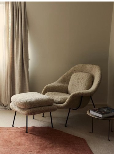 Set of Vintage Womb Chair and Ottoman in Shearling by Eero