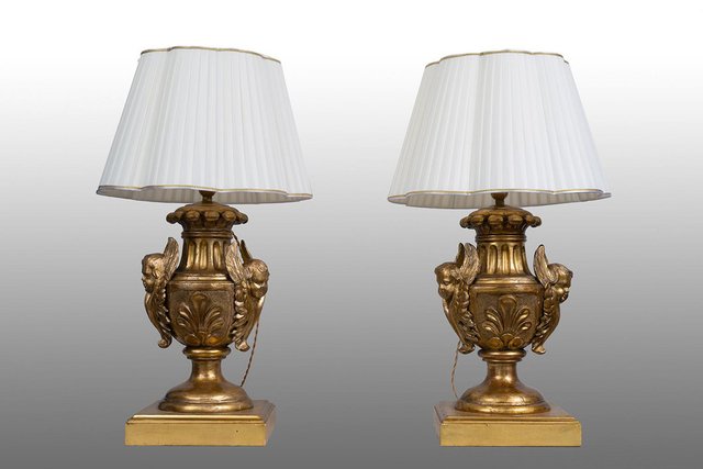 Wikholm Rome Lamp Antique Empire Style Table Lamps in Gilded and Carved Wood, Rome, Early ...