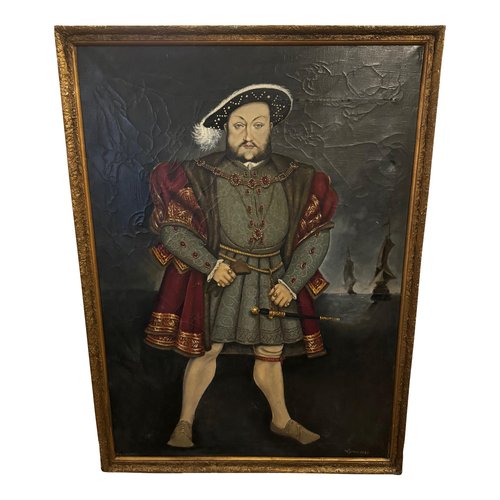 Portrait of Tudor Royal King Henry VIII, 1930s, Oil Painting for