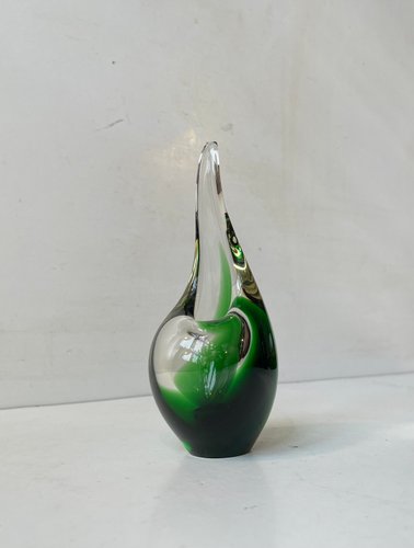 Green Flamingo Orchid Art Glass Vase by Per Lütken for Holmegaard, 1950s