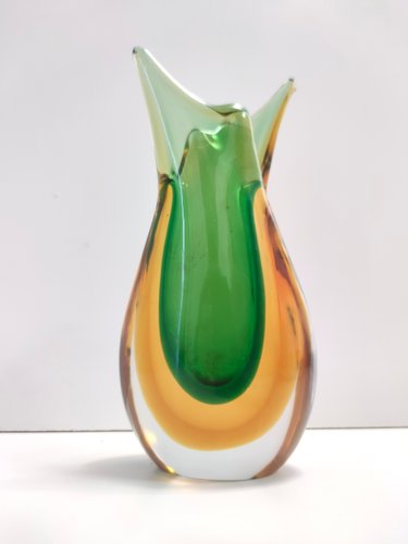 工芸品 Murano Glass Vase (Green & Yellow) Oyes - Green Murano Glass Vase 