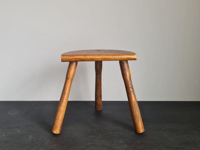 Brutalist French Tripod Stool in the style of Charlotte Perriand 
