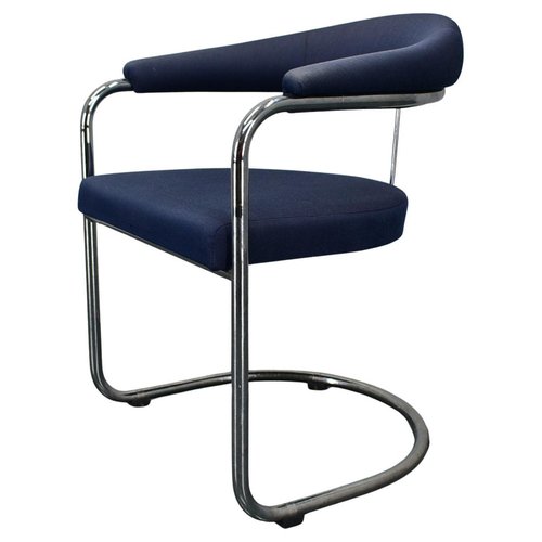 SS33 Chrome Armchair in Blue Fabric by Anton Lorenz for Thonet