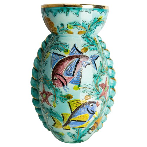 manufacturde de monaco サーカス柄　花瓶 Mid-Century French Cerdazur Monaco Ceramic Vase with Sea