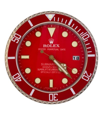 Silver and Red Oyster Perpetual Submariner Wall Clock from Rolex for sale at Pamono