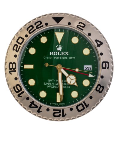 Silver Black Green Oyster Perpetual GMT Master with Gold Hands Wall Clock from Rolex for sale at Pamono