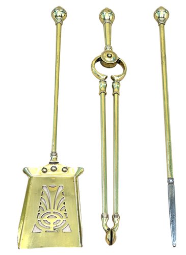19th Century Brass Fire Tools, 1860s, Set of 3 for sale at Pamono