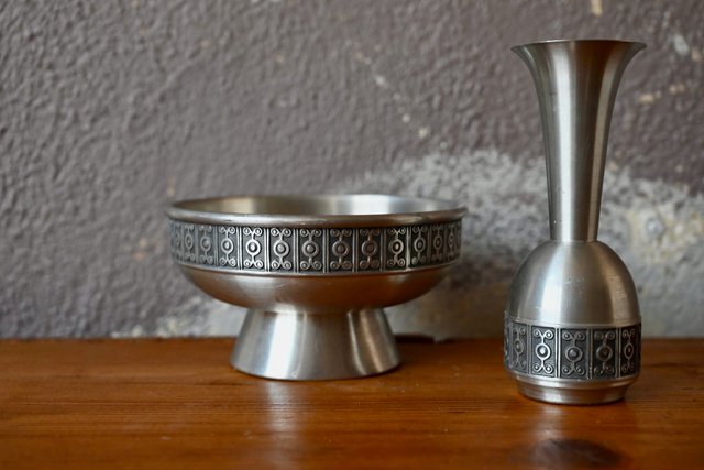 Scandinavian Pewter Cup and Vase in Pewter by Haugrud, Norway, Set