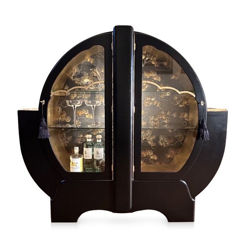 Japanese Art Deco Style Circular Cocktail Cabinet in Japanese Art Deco Style Circular Cocktail Cabinet in