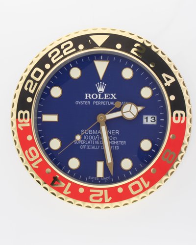 Gold Blue Blue Red Oyster Perpetual Submariner with Gold Hands Wall Clock from Rolex